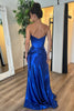 Load image into Gallery viewer, Royal Blue Strapless Ruched Long Corset Prom Dress with Slit