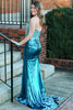 Load image into Gallery viewer, Sparkly Peacock Blue Beaded Strapless Long Corset Prom Dress with Slit