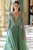 Load image into Gallery viewer, Floral Sage V-Neck Sparkly Corset Long Formal Dress with Sleeves