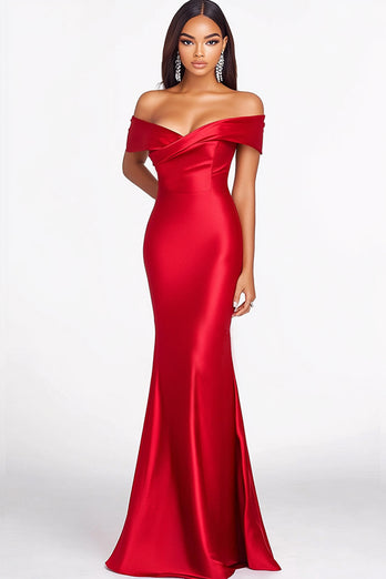 Elegant Red Off the Shoulder Mermaid Long Formal Dress