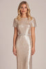 Load image into Gallery viewer, Sparkly Apricot Sequin Round Neck Mother of the Bride Dress