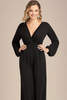 Load image into Gallery viewer, Black Chiffon V-Neck Jumpsuit with Long Sleeves