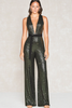 Load image into Gallery viewer, Sparkly Olive Deep V-Neck Sequin Jumpsuit