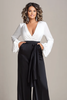 Load image into Gallery viewer, White Black V-Neck Long Sleeves Jumpsuit