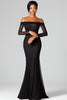 Load image into Gallery viewer, Black Off the Shoulder Mmermaid Long Formal Dress with Sleeves