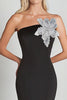 Load image into Gallery viewer, Black One Shoulder Satin Long Formal Dress with Sequined Flower