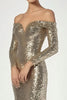 Load image into Gallery viewer, Sparkly Golden Sequin Off the Shoulder Long Formal Dress with Long Sleeves