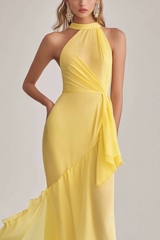 Daffodil Chiffon Asymmetrical Ruffled Long Formal Dress