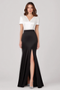 Load image into Gallery viewer, White Black Mermaid V-Neck Mother of the Bride Dress with Slit