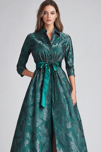 Floral Dark Green A Line Mother of the Bride Dress with 3/4 Sleeves