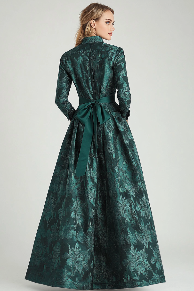 Load image into Gallery viewer, Floral Dark Green A Line Mother of the Bride Dress with 3/4 Sleeves