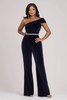 Load image into Gallery viewer, Navy Velvet One Shoulder Beaded Prom Jumpsuit