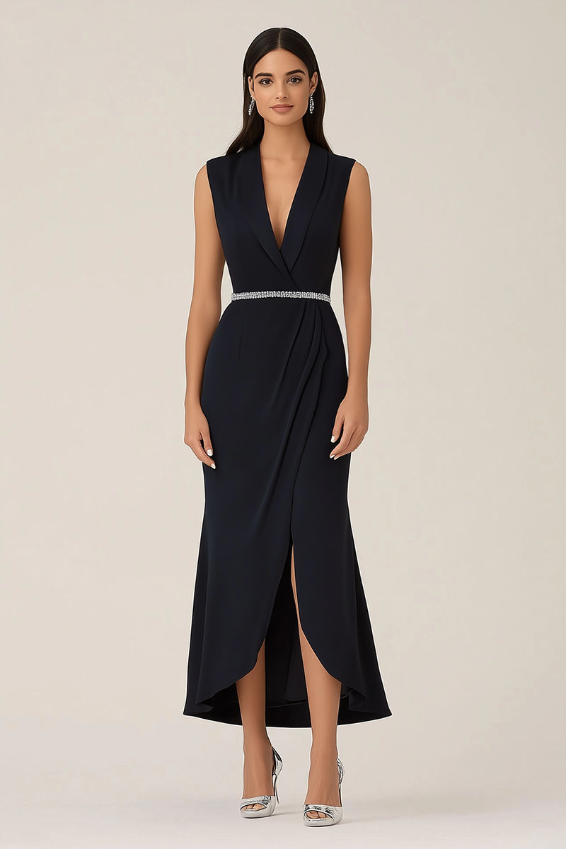 Load image into Gallery viewer, Black Deep V-Neck Sheath Mother of the Bride Dress