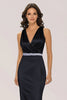 Load image into Gallery viewer, Black Satin Sheath Mother of the Bride Dress with Beaded Belt