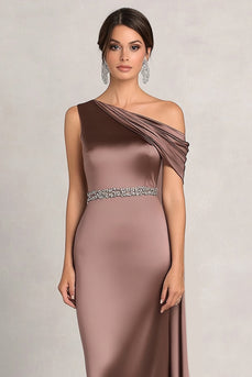 Taupe Satin Asymmetrical Chiffon Mother of the Bride Dress