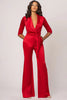 Load image into Gallery viewer, Queendancer Women Red Prom Jumpsuit Deep V-Neck High Waist Satin Long Formal Dress