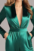 Load image into Gallery viewer, Dark Green V-Neck Satin Prom Jumpsuit with Long Sleeves