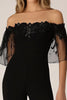 Load image into Gallery viewer, Black Chiffon Off the Shoulder Prom Jumpsuit with Embroidery