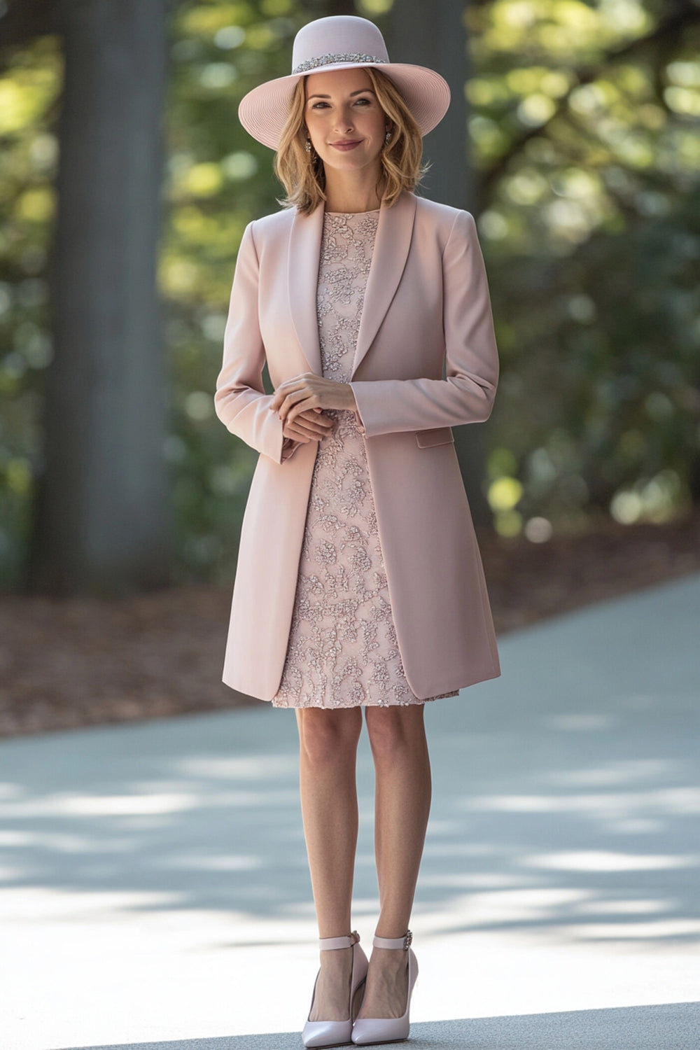 Floral Blush Scoop Short Mother of the Bride Dress with Coat