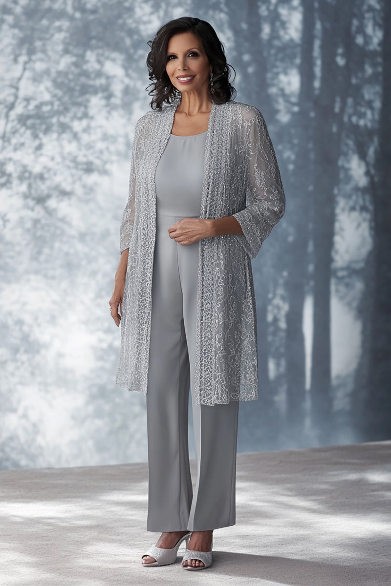 Load image into Gallery viewer, Light Grey Scoop Chiffon Jumpsuit with Jacket