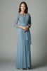 Load image into Gallery viewer, Floral Dusty Blue Illusion 3/4 Sleeves Mother of the Bride Dress