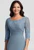 Load image into Gallery viewer, Dusty Blue Floral Ruched Asymmetrical Mother of the Bride Dress