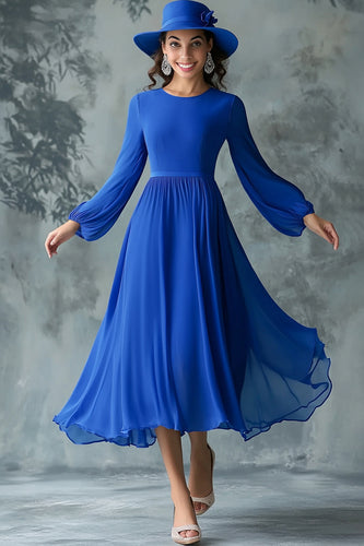 Royal Blue A Line Asymmetrical Mother of the Bride Dress with Long Sleeves