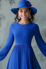 Load image into Gallery viewer, Royal Blue A Line Asymmetrical Mother of the Bride Dress with Long Sleeves