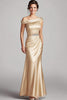 Load image into Gallery viewer, Champagne Satin Ruched Mother of the Bride Dress with Beading