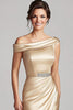 Load image into Gallery viewer, Champagne Satin Ruched Mother of the Bride Dress with Beading