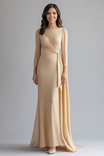 Champagne Ruched Side Cape Mother of the Bride Dress