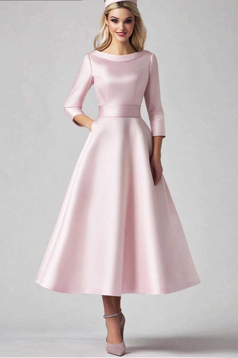 Load image into Gallery viewer, Pink Satin Tea Length Princess Mother of the Bride Dress