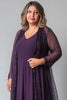 Load image into Gallery viewer, Sparkly Purple V-Neck Tea Length Mother of the Bride Dress with Sequins