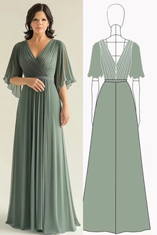 V-Neck A Line Dark Green Pleated Mother of the Bride Dress