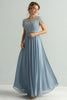 Load image into Gallery viewer, Floral Dusty Blue Round A Line Mother of the Bride Dress