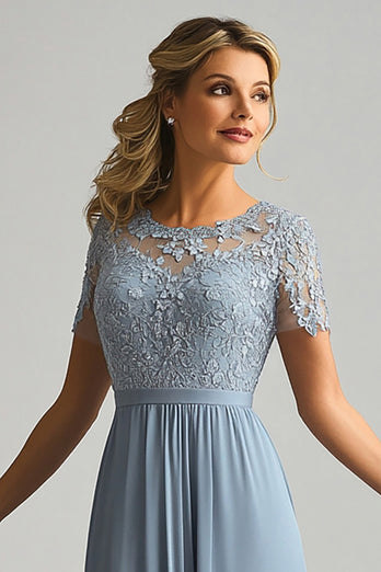 Floral Dusty Blue Round A Line Mother of the Bride Dress