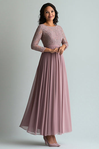 Floral Blush Round Pleated Mother of the Bride Dress