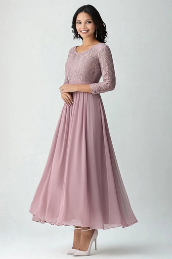 Floral Blush Round Pleated Mother of the Bride Dress