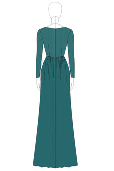 Floral Dark Green V-Neck Pleated Mother of the Bride Dress