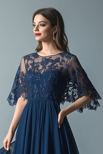 Sparkly Navy Illusion A Line Mother of the Bride Dress