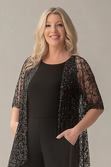 Sparkly Black Round Jumpsuit with Sequined Jacket