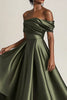 Load image into Gallery viewer, Olive Off the Shoulder Asymmetrical Satin Mother of the Bride Dress