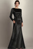 Load image into Gallery viewer, Black Satin Sheath Long Sleeves Mother of the Bride Dress with Side Waist