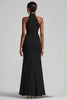 Load image into Gallery viewer, Black Sheath High Neck Ruffled Long Formal Dress with Slit