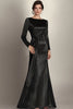 Load image into Gallery viewer, Black Satin Sheath Long Sleeves Mother of the Bride Dress with Side Waist