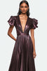 Load image into Gallery viewer, Dusty Purple Metallic Pleated Long Formal Dress with Ruffled Sleeves