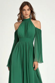 Green A Line Chiffon High Neck Long Formal Dress