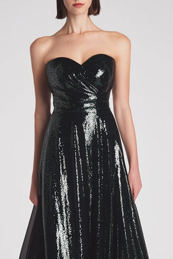 Sparkly Dark Green Sweetheart A Line Long Formal Dress