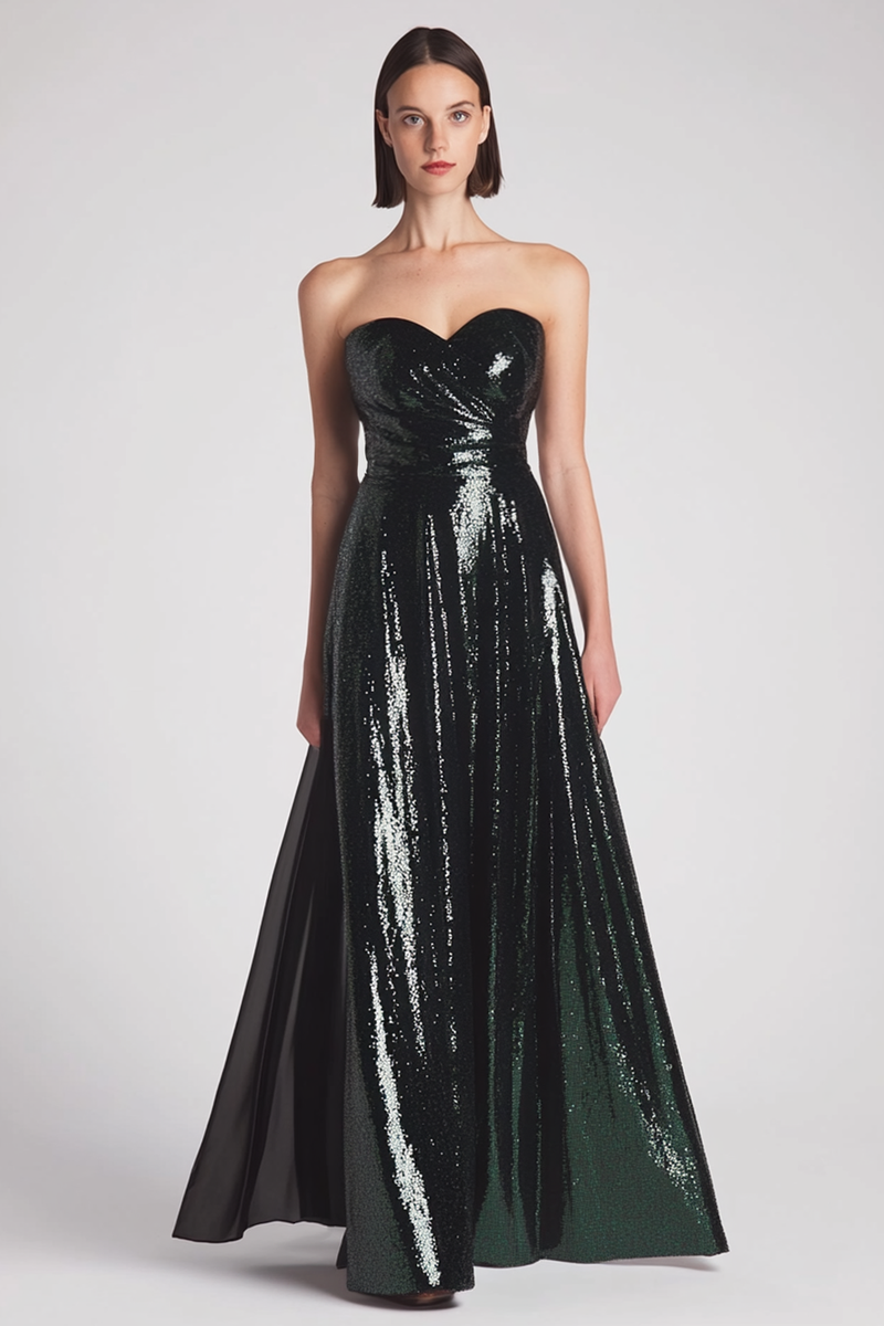 Load image into Gallery viewer, Sparkly Dark Green Sweetheart A Line Long Formal Dress