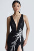 Load image into Gallery viewer, Sparkly Black Sheath V-Neck Sequin Long Formal Dress with Slit